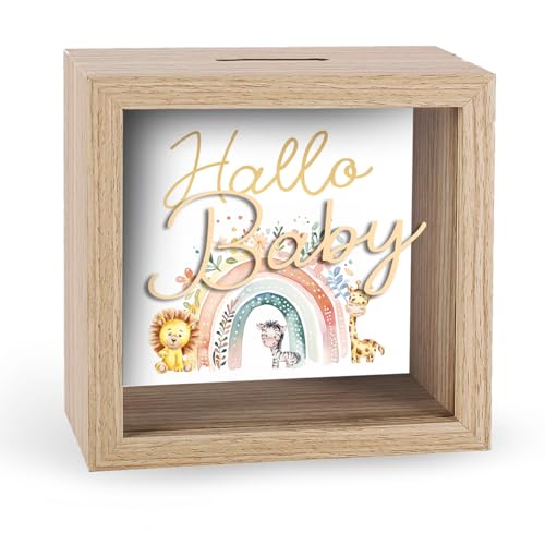 KE - Süße Baby Spardose mit Folienprägung Geburt oder Taufe - Niedliche Geldbox für Kinderzimmer - Hochwertige Verarbeitung von KE