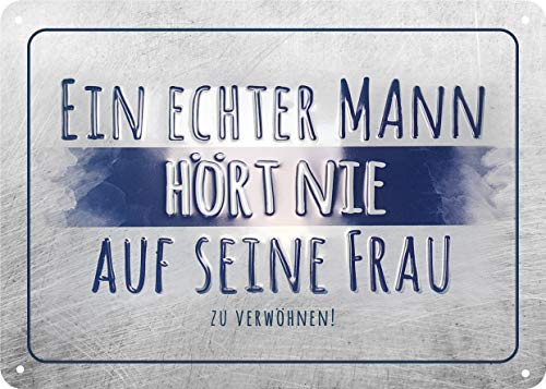 KE - Vintage Blechschild mit Spruch, Wand-Dekoration im Retro-Stil, Metall-Schild Geschenk-Idee, 15x21 cm - Motiv: Echter Mann von KE