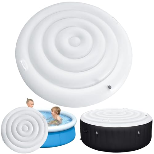 Aufblasbare Whirlpool-Abdeckung, Runder, Energiesparender Deckel für Whirlpools im Freien, mit Griff, Schnelles und Einfaches Aufblasen und Entleeren, Winddichter, Regenfester Abdeckungsschutz(145CM) von KEAGAN