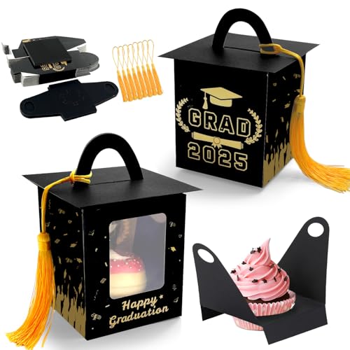 KEAGAN Graduation Cupcake Boxen Graduation Gift Box Cupcake Container Graduation Candy Boxen mit Fenster und Quaste für 2025 College High School Grad Party KEAGAN Graduation Cupcake Boxen Graduation Gift Box Cupcake Container Graduation Candy Boxen mit Fenster und Quaste für 2025 College High School Grad Party von KEAGAN