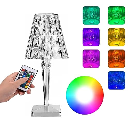 KEAGAN LED Tischlampe aus Kristall, Kristall LED Tischlampe, Akku Tischlampe, Outdoor Tischlampe, Acryl Diamant Nachttischlampe, Touch Fernbedienung 16 Farbmodus, USB-C Aufladung, RGB Farbwechsel von KEAGAN