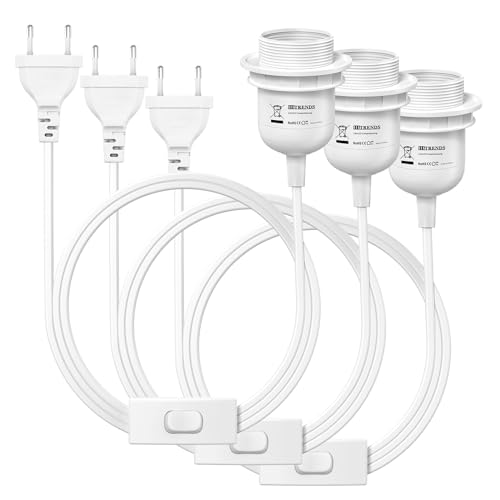 3 x E27 Lampenfassung mit Schalter mit Stecker, E27 Fassung Schwarz mit 3,5m Kabel Schraubring - Küche, Wohnzimmer und Kinderzimmer - Weiß KEAGAR 002-DengZuo-3pcs-White von KEAGAR
