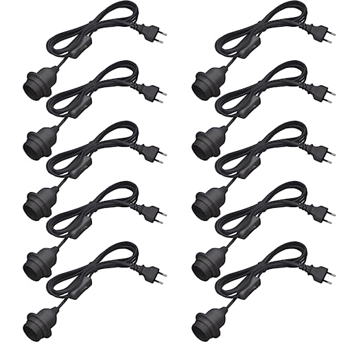 KEAGAR 10 x E27 Lampenfassung mit Schalter mit Stecker, E27 Fassung Schwarz mit 3,5m Kabel Schraubring - Küche, Wohnzimmer und Kinderzimmer 10pcs - Black von KEAGAR