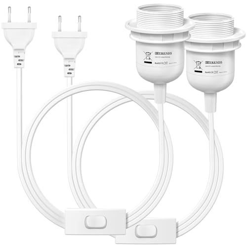 KEAGAR 2 x E27 Lampenfassung mit Schalter mit Stecker, E27 Fassung Schwarz mit 3,5m Kabel Schraubring - Küche, Wohnzimmer und Kinderzimmer - Weiß 002-DengZuo-2pcs-White von KEAGAR