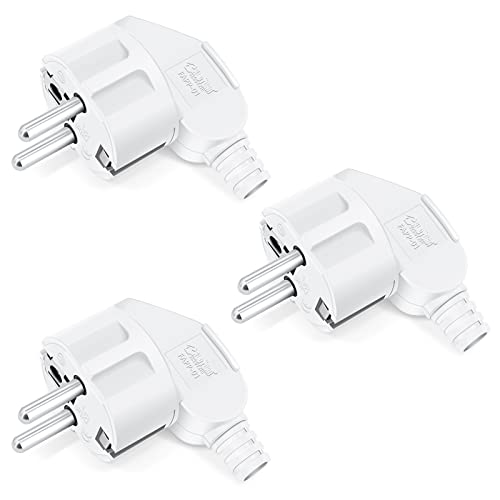 KEAGAR Schuko Stecker, Stecker 250V, Stromstecker mit Zugentlastung, Schutzkontakt-Stecker mit Knickschutztülle, Spritzwassergeschützt und Langlebig, IP44, Bruchfest, Weiß(3 Stücke) von KEAGAR