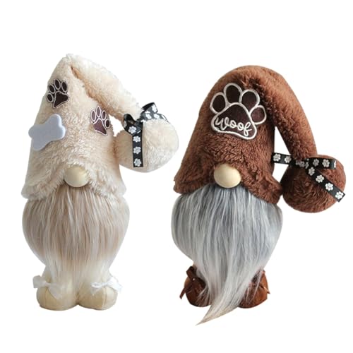 KEALBAUS 2 Stück Hund Zwerge Pfotenpuppe Zwerge aus Plüsch schwedische Gnome Tomte Welpe Tablett auf mehreren Ebenen Dekoration wie abgebildet 11 x 9 x 25 cm handgemachte Dekoration von KEALBAUS