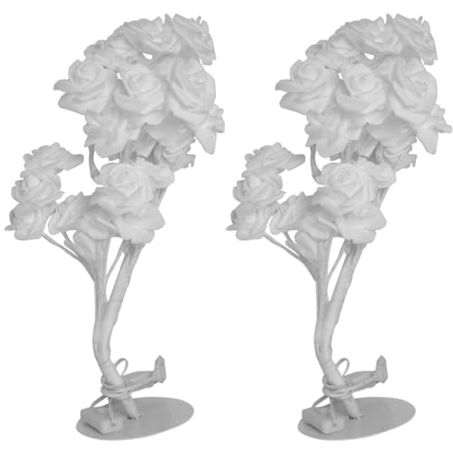KEALBAUS 2 x LED Weiß Rosa Blume Nachttisch Schlafzimmer Nacht Licht Tischlampe Dekoration (EU-Stecker) von KEALBAUS