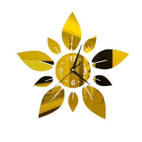 KEALBAUS 40 cm DIY Blume Blatt Spiegel Acryl Spiegel Wanduhr selbstklebend Quarz Wohnzimmer Dekor Uhr selbstklebend C einfach zu installieren von KEALBAUS