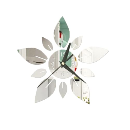 KEALBAUS 40 cm DIY Blume Blatt Spiegel Acryl Spiegel Wanduhr selbstklebend Uhren Quarz Wohnzimmer Dekor Uhr selbstklebend B einfach zu installieren von KEALBAUS