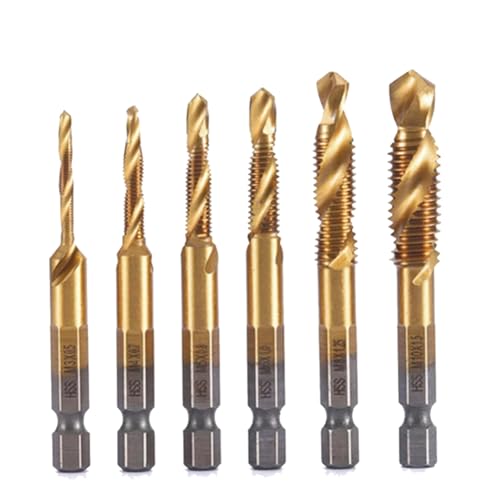 KEALBAUS 6-teiliges Set aus 4341 Titan-beschichtetem Verbundwerkstoff Bohrer und Gewindebohrer, integriertes Werkzeug-Set zum Öffnen und Anfasen von KEALBAUS