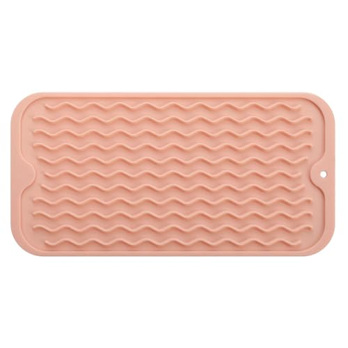 KEALBAUS Mehrzweck-Geschirr-Trockenmatte, leicht zu reinigen, umweltfreundlich und hitzebeständig, Silikonmatte für Küchenarbeitsplatte, Rosa, einfach zu verwenden von KEALBAUS