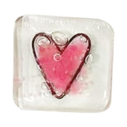 KEALBAUS Taschenchip aus Glas in Herzform, als Souvenir – Taschenmarken aus geschmolzenem Glas, Herzform, Rosa, einfach zu verwenden, 4 x 4 cm von KEALBAUS