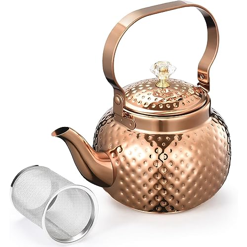 KEALBAUS Teekanne aus Edelstahl mit Teesieb 1,2 l, Teekanne mit herausnehmbarem Filter zum Filtern von Tee oder anderem Tee, Bronze KEALBAUS Teekanne aus Edelstahl mit Teesieb 1,2 l, Teekanne mit herausnehmbarem Filter zum Filtern von Tee oder anderem Tee, Bronze von KEALBAUS