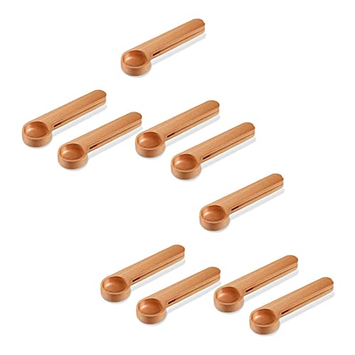 KEALLANS 10 Stück Kaffeelöffel aus Holz und Messzange Messlöffel 2-in-1 Versiegelung Messlöffel für Bohnen, Kaffee, Tee von KEALLANS