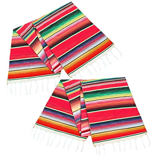 KEALLANS 2 Pack 14 Von 84 Mexikanischen Tisch LäUfer 14 X 84 Mexikanischen Party Hochzeits Dekorationen Fransen Baumwolle Serape Decke Tisch LäUfer (Rot) von KEALLANS