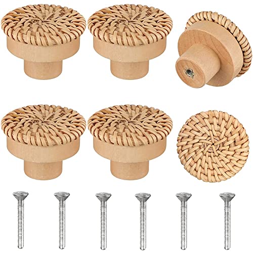 KEALLANS Boho Rattan Kommode KnäUfe Runde Schubladen KnäUfe Handgefertigt Aus Korbgeflecht und Schrauben für Boho MöBel KnäUfe 6 StüCk von KEALLANS