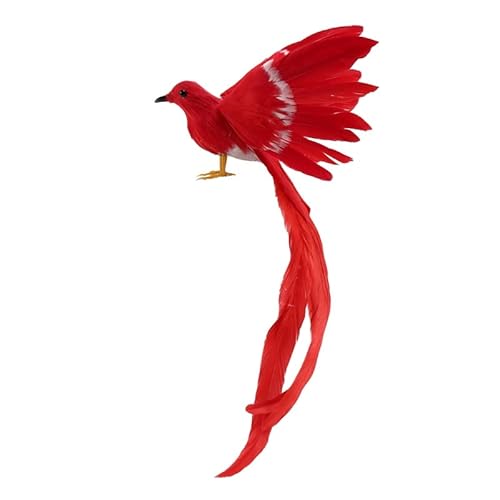 KEALLANS KüNstliche Vogelfedern Kunststoff Figur Landschaft Ornament Garten Weihnachten DIY Halloween - 3 (Roter Schwanz), 28 x 5 x 3 cm von KEALLANS