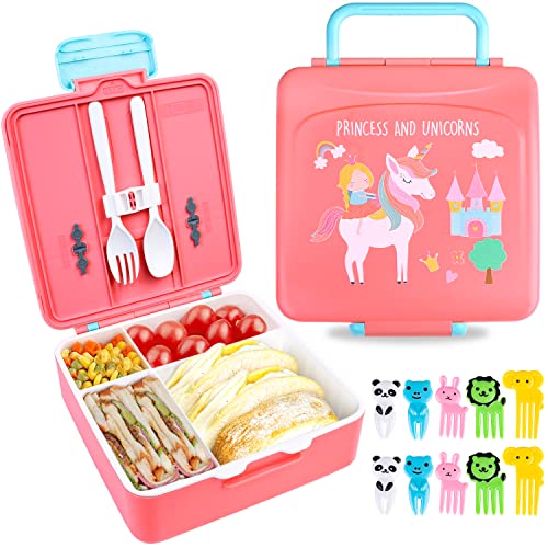 KEARLGMBH Brotdosen für Kinder mit Fächern, BPA Frei Bento Box mit Besteck, Auslaufsicher& Mikrowellengeeignet Lunchbox für Mädchen Jungen, Perfekt Brotdose für Schule Kindergarten Camping Picknick von KEARLGMBH