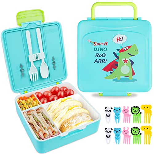 KEARLGMBH Brotdosen für Kinder mit Fächern, BPA Frei Bento Box mit Besteck, Auslaufsicher& Mikrowellengeeignet Lunchbox für Mädchen Jungen, Perfekt Brotdose für Schule Kindergarten Camping Picknick von KEARLGMBH