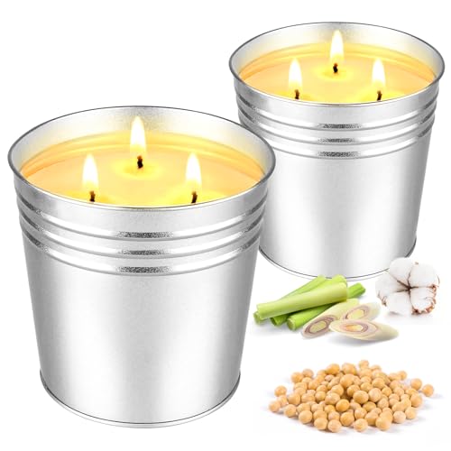 Citronella Kerze Outdoor Groß, 2 x 17oz Outdoor Kerzen Natürliche Sojawachs Zitronella Kerze Garten mit 3 Docht Citronella Duft Kerze für Garten, Camping, Picknicks, Balkon, Terrasse,180 Brenndauer von KEARLGMBH