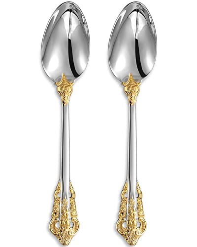 KEAWELL 2-teiliger wunderschöner großer Servierlöffel, 18/10 Edelstahl, feiner großer Servierlöffel, stabiler Esslöffel, spülmaschinenfest, 23,9 cm (Goldakzent) von KEAWELL