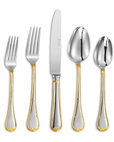 KEAWELL Elizabeth 20-teiliges Besteck-Set aus Edelstahl 18/10, Service für 4, feines Besteck-Set (Gold Accent), spülmaschinenfest, hochglanzpoliert von KEAWELL