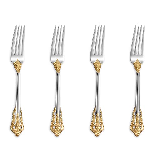 KEAWELL Luxuriöse 15 cm große Vorspeisengabeln, 18/10 Edelstahl, 4 Stück, wunderschöne Cocktailgabeln/Dessertgabeln (Goldakzent) von KEAWELL