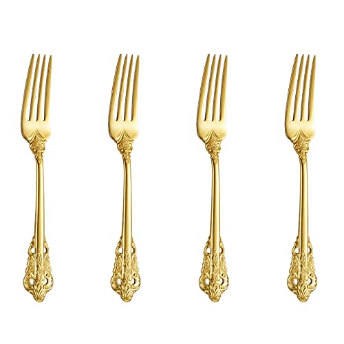 KEAWELL Luxus 15 cm Vorspeisengabeln, 18/10 Edelstahl, 4 Stück, wunderschöne Cocktailgabeln/Dessertgabeln (Gold) von KEAWELL