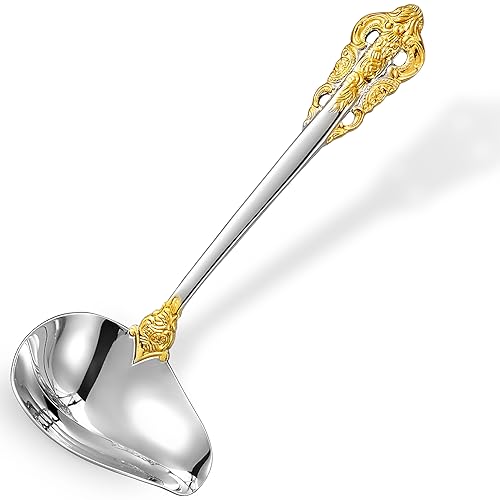 KEAWELL Luxus Saucenlöffel 18,3 cm, 18,3 cm, Edelstahl 18/10, goldfarbener Akzent, kleiner Saucenlöffel für Zuhause, solide und stabil, spülmaschinenfest (1) von KEAWELL