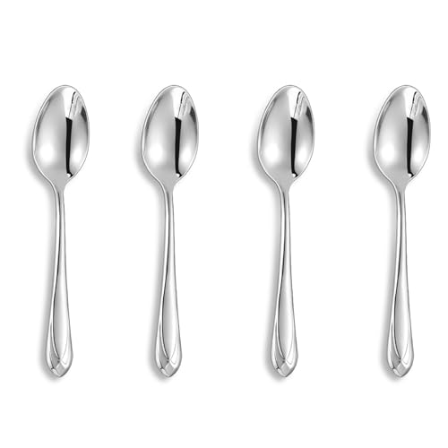 KEAWELL Premium Astra 4-teiliges Löffel-Set, 14,7 cm, hochglanzpoliert, 18/10 Edelstahl mit diamantförmigen Griffen, spülmaschinenfest für moderne Speisen (4, kleine Löffel) von KEAWELL