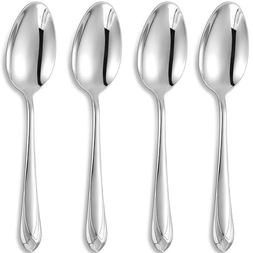 KEAWELL Premium Astra 4-teiliges Löffel-Set, 22,9 cm, hochglanzpoliert, 18/10 Edelstahl mit diamantförmigen Griffen, spülmaschinenfest für moderne Speisen (4 Servierlöffel) von KEAWELL