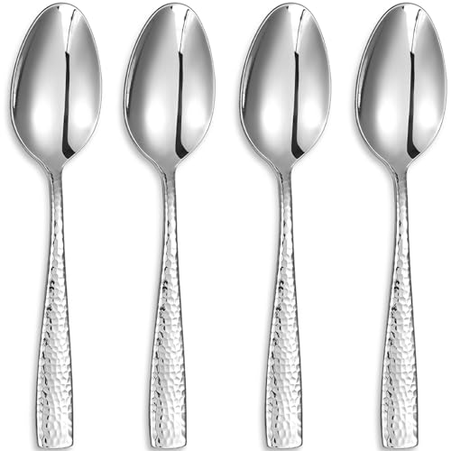KEAWELL Premium Louis gehämmerte Servierutensilien, 18/10 Edelstahl, quadratisches Kanten-Design, spiegelnde Oberfläche, spülmaschinenfest (Servierlöffel, 4er-Set) von KEAWELL