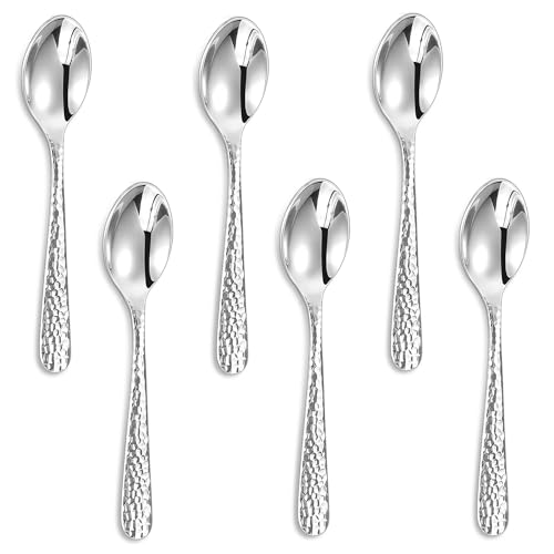 KEAWELL Premium Louise Hammered Demitasse Espressolöffel: 6-teilig/12-teiliges Set, 18/10 Edelstahl, Mini-Kaffeelöffel, kleines Löffel-Set, hochglanzpoliert, spülmaschinenfest (6, 11,9 cm) von KEAWELL