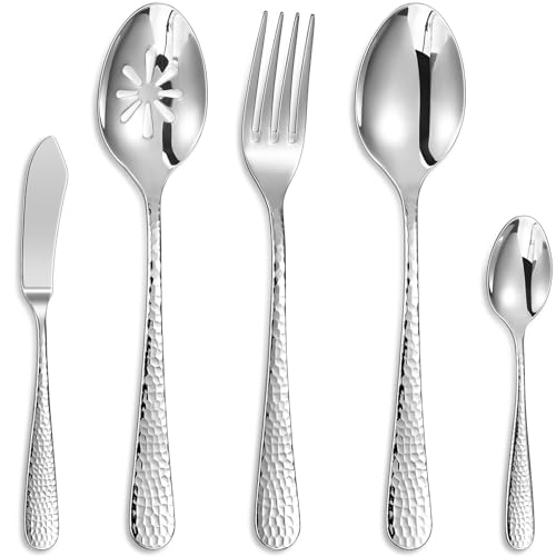 KEAWELL Premium Louise gehämmertes Servierlöffel-Set, 18/10 Edelstahl, 22,9 cm, feine Hostess-Utensilien mit rundem Rand, spülmaschinenfest (2er-Set) von KEAWELL