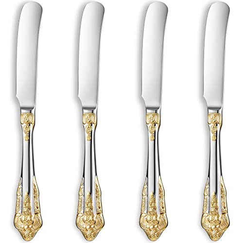 KEAWELL Wunderschöner 17,5 cm Butterstreuer, 18/10 Edelstahl, 4 Stück, Gold Accent Buttermesser von KEAWELL
