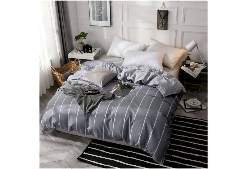 KEAYOO Bettwäsche STR, Baumwolle, 2 teilig, Baumwolle Grau Gestreift mit Reißverschluss KEAYOO Bettwäsche STR, Baumwolle, 2 teilig, Baumwolle Grau Gestreift mit Reißverschluss von KEAYOO