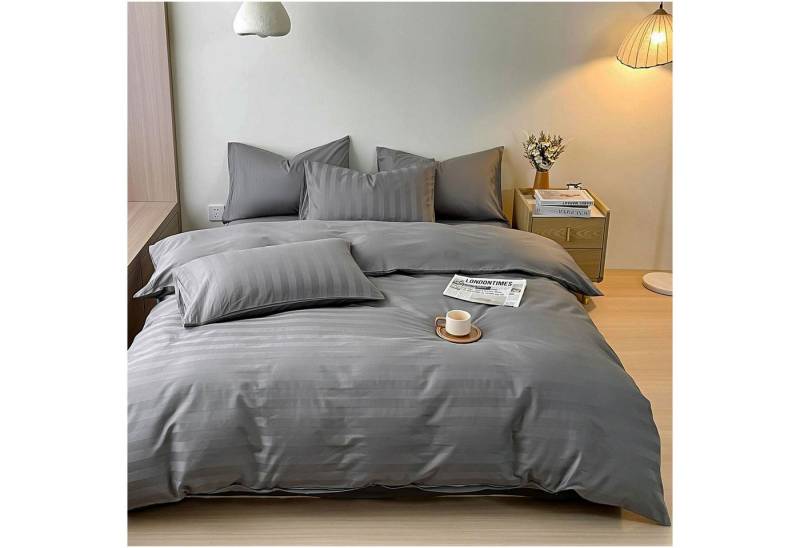 KEAYOO Bettwäsche Satin Streifen, 2 teilig, 100% Baumwolle mit Reißverschluss von KEAYOO