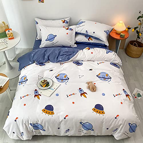 KEAYOO Kinderbettwäsche 135x200 für Jungen und Mädchen Baumwolle Weltraumreisen Thema Besttwäsche mit Süß Muster und Reißverschluss Bettwäsche 135x200cm+80x80cm 2tlg von KEAYOO