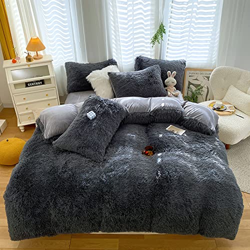 KEAYOO Plüsch bettwäsche 135 x 200 Kuschel und Flauschig Fleece Flanell Warm für Winter mit Langhaar (Anthrazit, 135x200cm + 80x80cm 2tlg) von KEAYOO