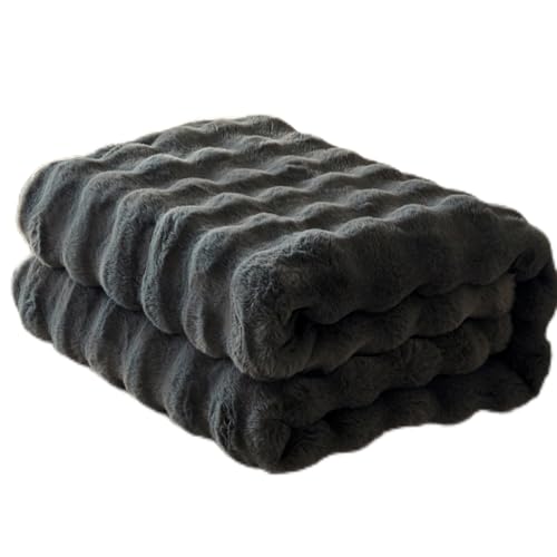 Kuscheldecke Kaninchen Plüsch Decke Kunstfell Warme Überwurfdecke Sofadecke Vielseitig Blanket für Couch Bett Sofa (Anthrazit, 160 * 200cm) von KEAYOO