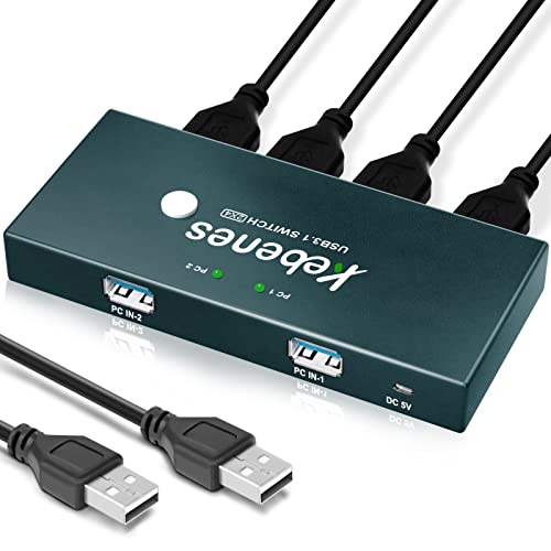 USB Switch 2 PC, 2 in 4 Out USB 3.0 Switch for 2 PC Parts 4 USB für stabile Datenübertragung für Tastatur, Maus, Drucker, Scanner, USB Sticks,USB KVM Switch with 2 USB 3.0 Cable, Plug and Play von KEBENES