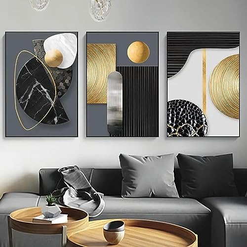 Abstrakte Geometrie schwarz gold Kunst Leinwand Kunst Poster Gemälde Wandkunst Poster und Drucke Wandbilder für Wohnzimmer Heimdekoration 70 x 100 cm x 3 rahmenlos von KEBIA