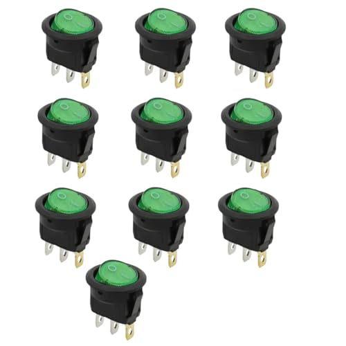 10Pcs KCD1 12V 20A / 220v 10A ON/OFF 20mm Round Rocker Switch LED illuminated Car Dashboard Dash Boat Van With light(Green,AC 220V) von KEBTOKMRW