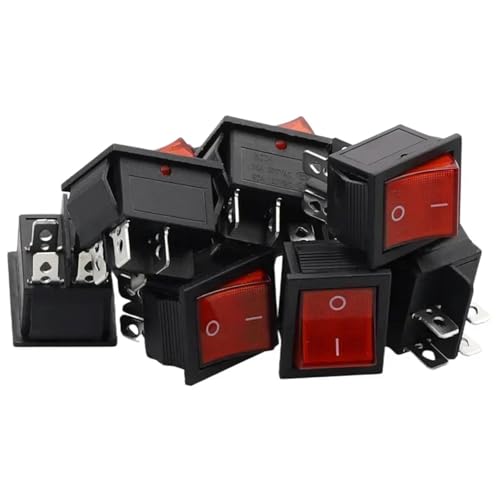 10pcs KCD4 Rocker Switch 31x25mm On Off 4Pin With Led 16A 250V 220V T85 20A Small Light For 2 Position 220 230V Lamp 10A Rocket(Red) von KEBTOKMRW
