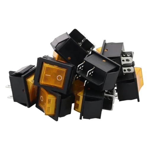 10pcs KCD4 Rocker Switch 31x25mm On Off 4Pin With Led 16A 250V 220V T85 20A Small Light For 2 Position 220 230V Lamp 10A Rocket(Yellow) von KEBTOKMRW