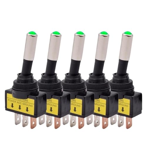 5/10pcs 12mm Auto Car LED Illuminated Toggle Switch ASW-15D SPST 2 Position 3pin ON OFF 12V 24V DC Red Green Blue Yellow White(Green LED,5PCS_24V) von KEBTOKMRW