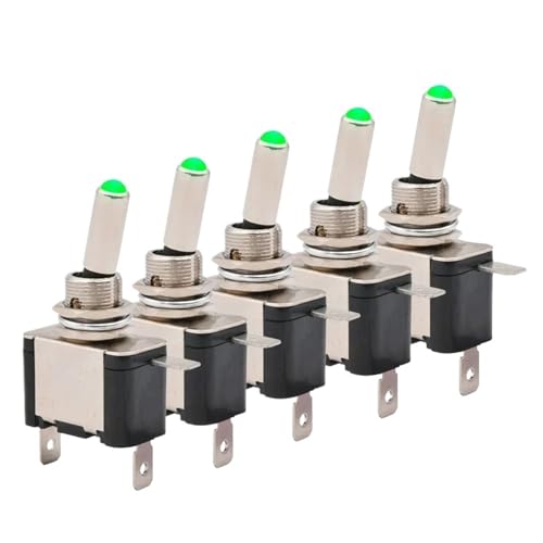 5pcs Illuminated 12V DC Toggle Switch Latching 2 Position 3pin ON OFF 20A LED Light Red Green White for Car Auto Boat Truck(Green LED) von KEBTOKMRW