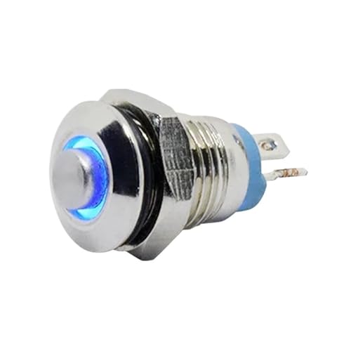 8mm Momentary Metal Push Button Switch ON OFF Brass High Ring 3V 12V DC 220V AC Red Green Blue LED Illuminated Pushbutton Switch(White LED,110V-220V) von KEBTOKMRW