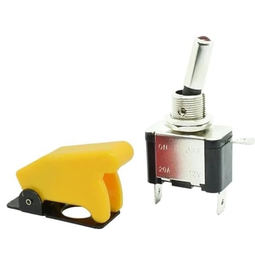 Auto Car Boat Truck 12V LED Toggle Switch Light Illuminated 3pin ON Off 20A with Safety Aircraft Flip Up Cover Guard Red Green(Yellow Cover) von KEBTOKMRW