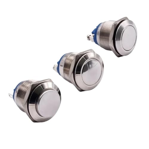 Customized 19mm Metal Push Button Stainless Steel 2 Pin 1NO Switch ON OFF Momentary High Flat Round Head Screw Terminal Switch(Flat Head,Nickel plated brass) von KEBTOKMRW